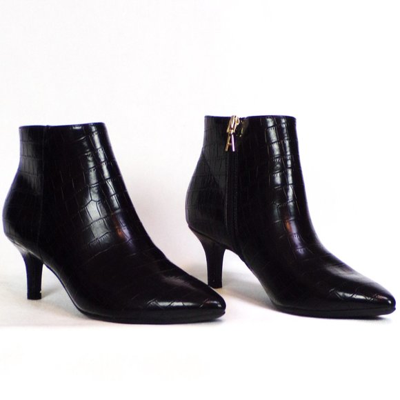 AEROSOLES Shoes - AEROSOLES 6.5M EDITHBLACK black faux-snakeskin mid-heel point-toe ankle boots
